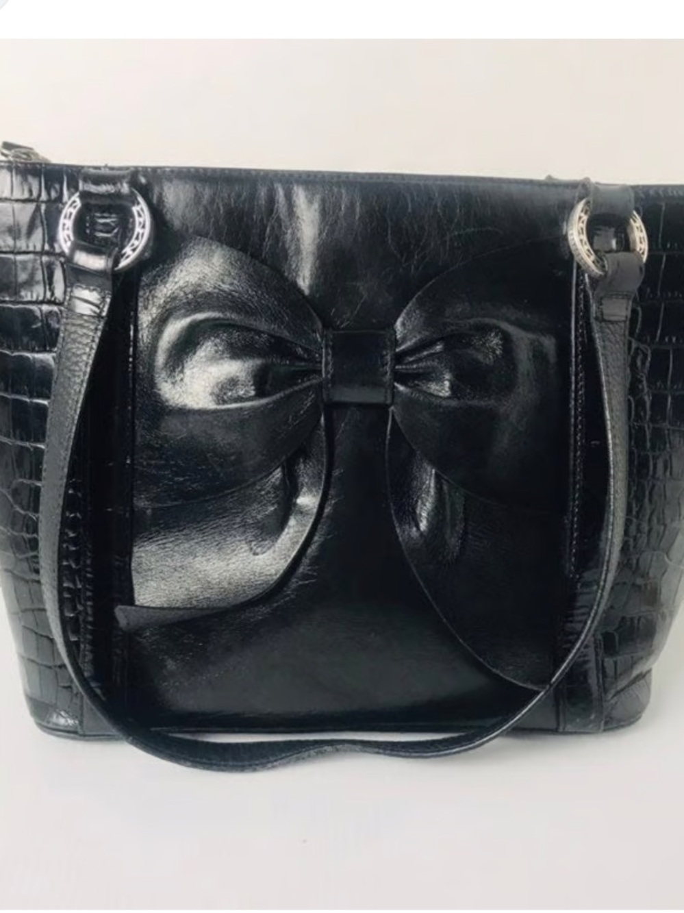 Brighton black leather shoulder bag bow on front